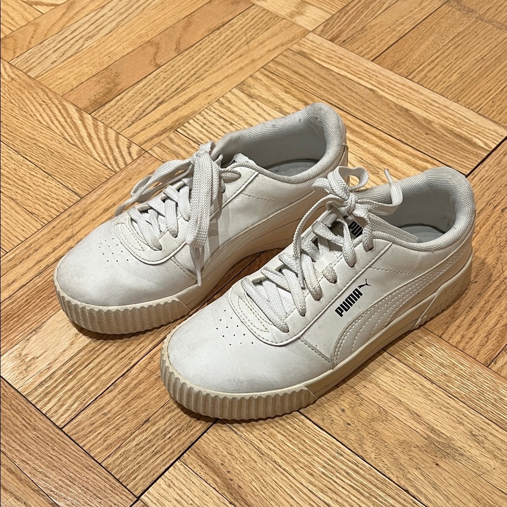 Puma Cream/White Platform Lace-Up Sneakers